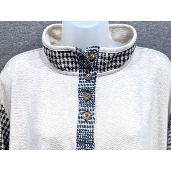 LANDS END Top - Cream, Herringbone, Houndstooth, Mixed Plaid, Mock Neck, 2X - Picture 3 of 4